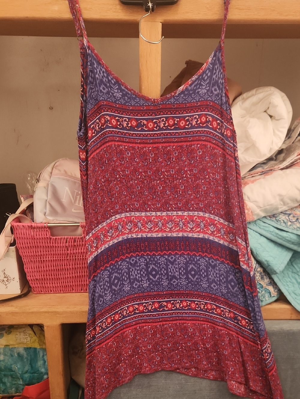 Forever 21 Womans Boho Sun Dress Red Blue And White Prints